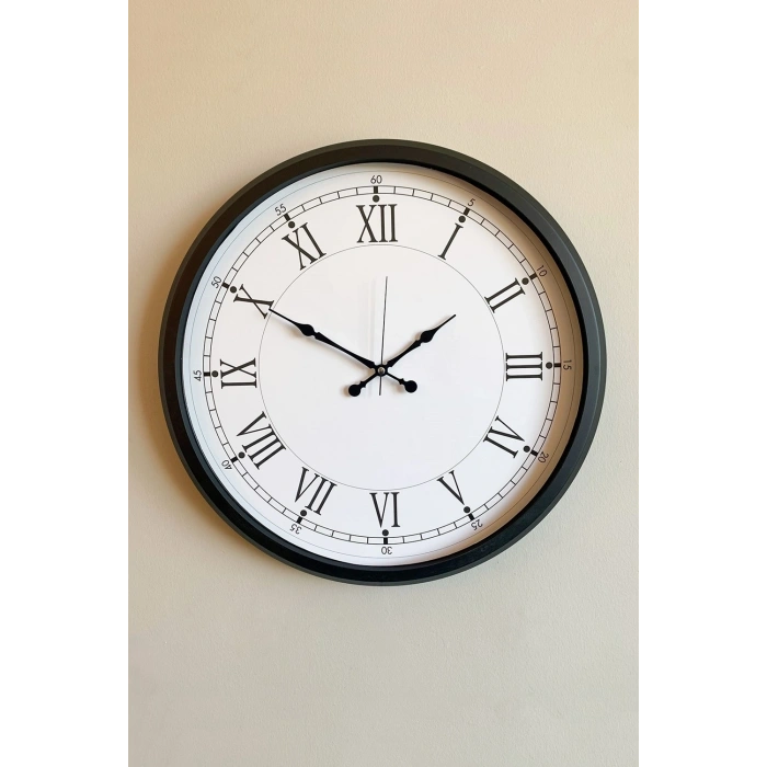 Mey İthalat® Modern 52 Cm Black & White Roma Rakamlı Metal Duvar Saati