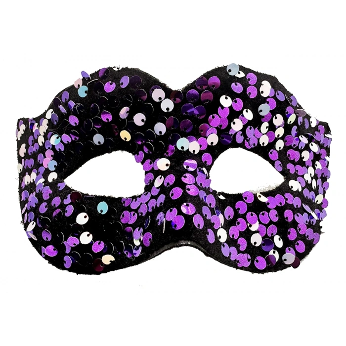 Mey İthalat® Mor Renk Arkadan Lastikli Pul Payet İşlemeli Balo After Parti Maskesi