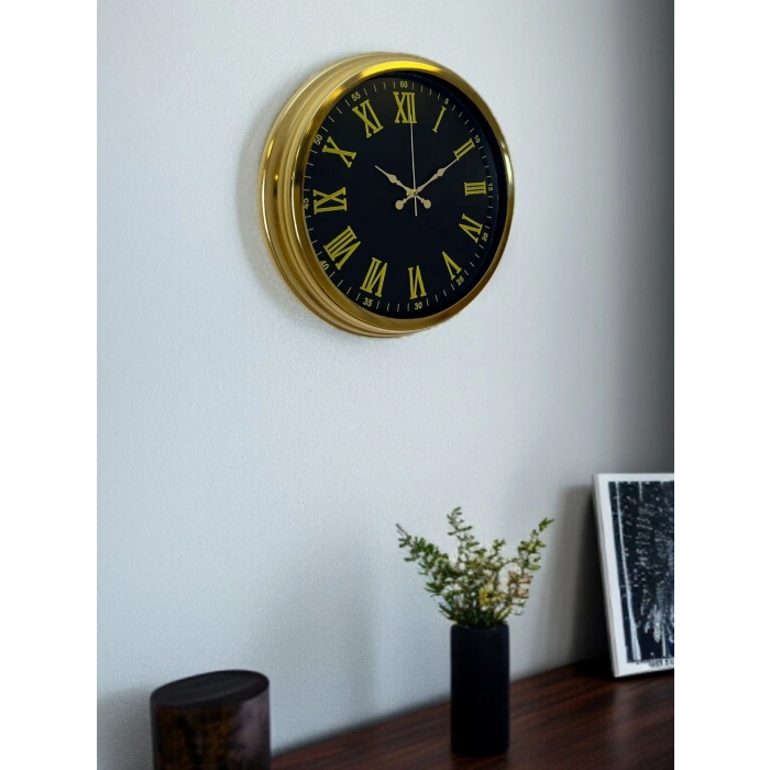 Mey İthalat® Noble Gold Black 40 Cm Metal Duvar Saati