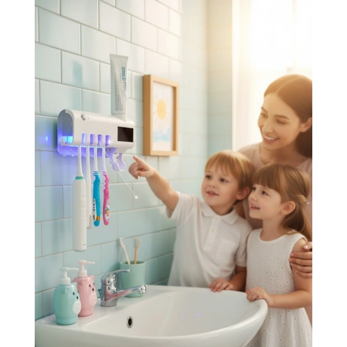 Mey İthalat® Otomatik Diş Macunu Sıkmalı UV Diş Fırçası Tutucu