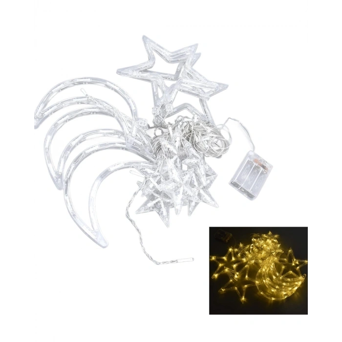 Mey İthalat® Pilli Ay Yıldız LED Perde Işık Ev ve Organizasyon Dekoru