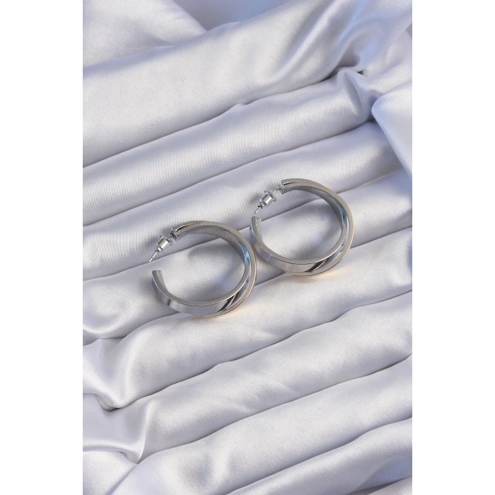 Mey İthalat® Pirinç Gold Gümüş Renkli Halka Küpe