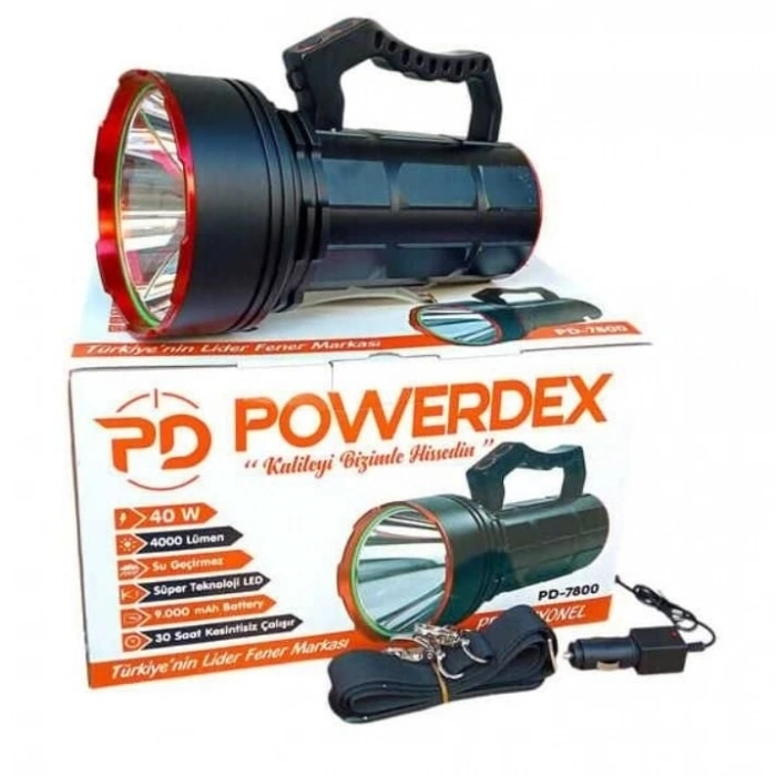 Mey İthalat® Powerdeks PD-7800 40 Şarjlı Güçlü El Feneri 40 Watt