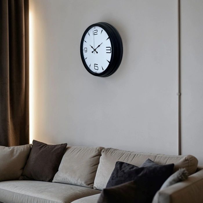 Mey İthalat® Precision Black 40 Cm Metal Duvar Saati