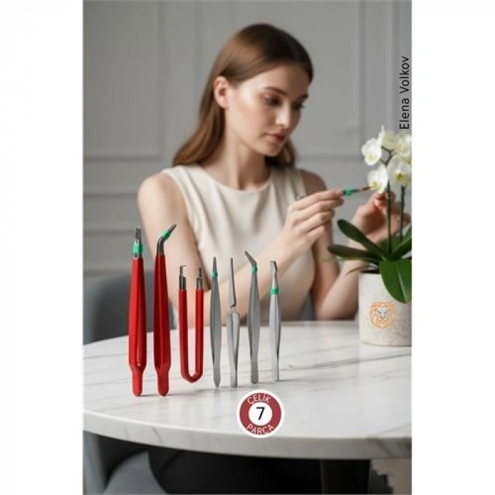 Mey İthalat® Premium 7 Parça Çelik Profesyonel Çiçek Bakım ve Teraryum Cımbız Seti - Lüks Bakım Kiti