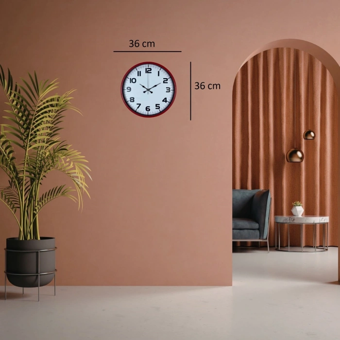 Mey İthalat® Premium Kırmızı 36 Cm Duvar Saati