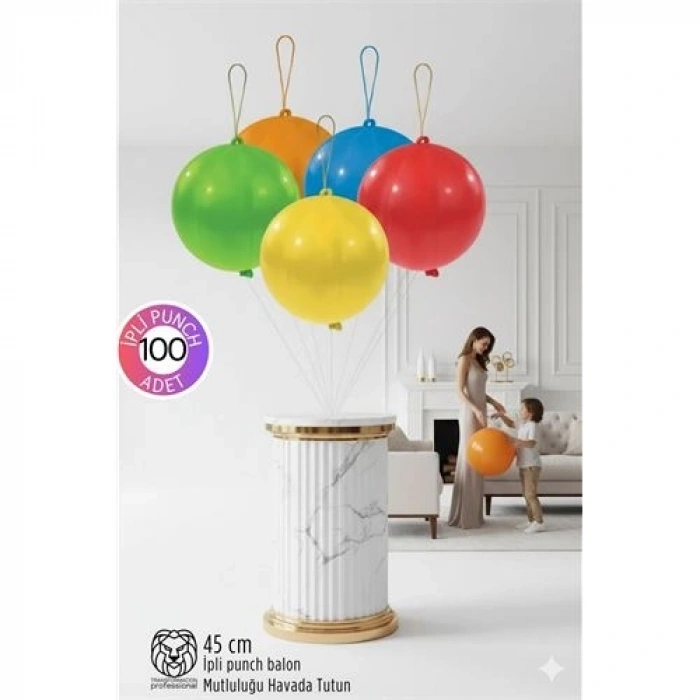 Mey İthalat® Premium Serisi Punch İpli Balon 40 cm Mat Lateks Balon Seti – 100’lü Profesyonel Etkinlik Paketi