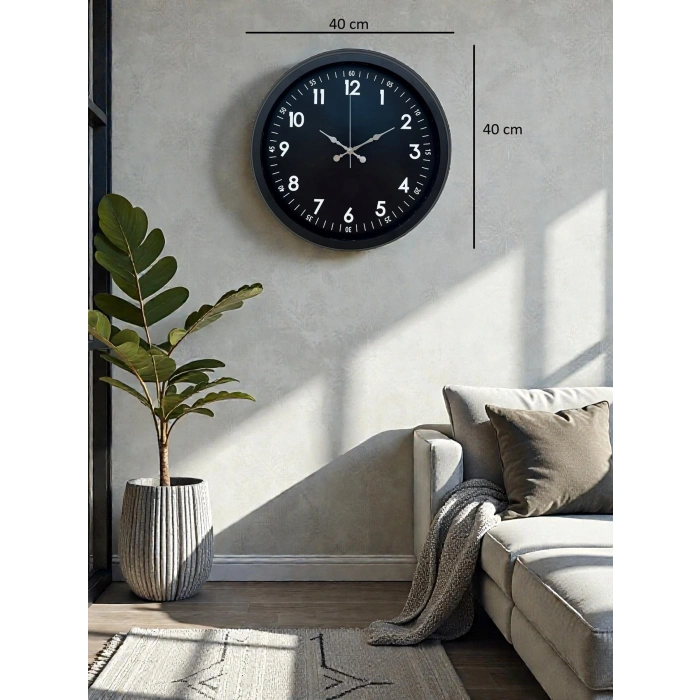 Mey İthalat® Pure Dark Black 40 Cm Metal Duvar Saati