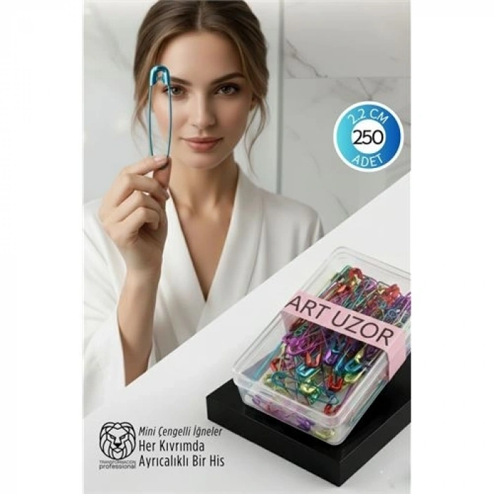 Mey İthalat® Renkli Mini Çengelli İğne Seti 250 Adet - 2.2 cm Paslanmaz Metal Tasarım, Hobi ve Terzi Aksesuarı