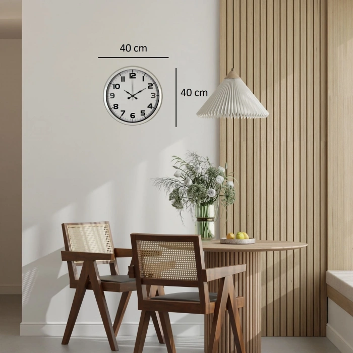Mey İthalat® Sade Tasarım Beyaz 40 Cm Metal Duvar Saati