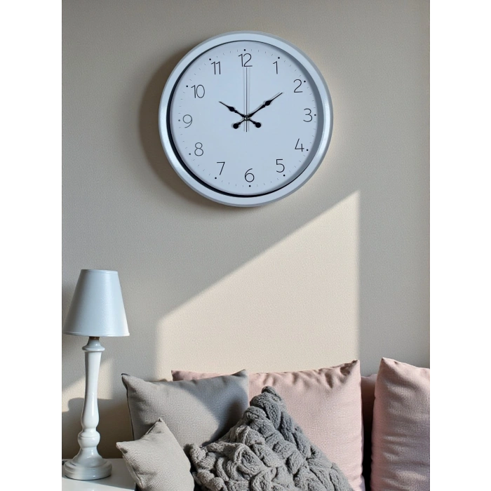 Mey İthalat® Sade Tasarım Beyaz 40 Cm Metal Standart Duvar Saati