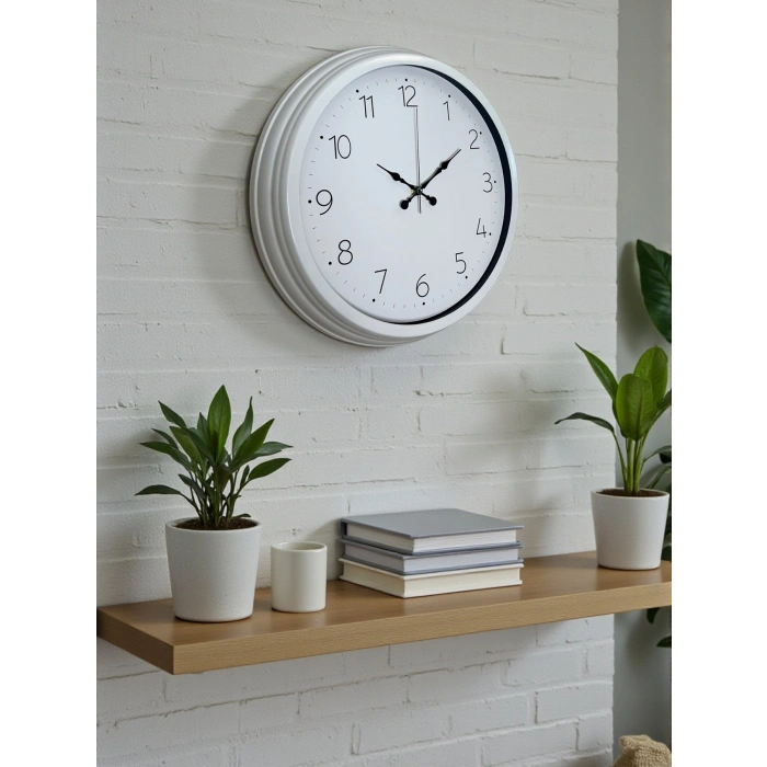 Mey İthalat® Sade Tasarım Beyaz 40 Cm Metal Standart Duvar Saati
