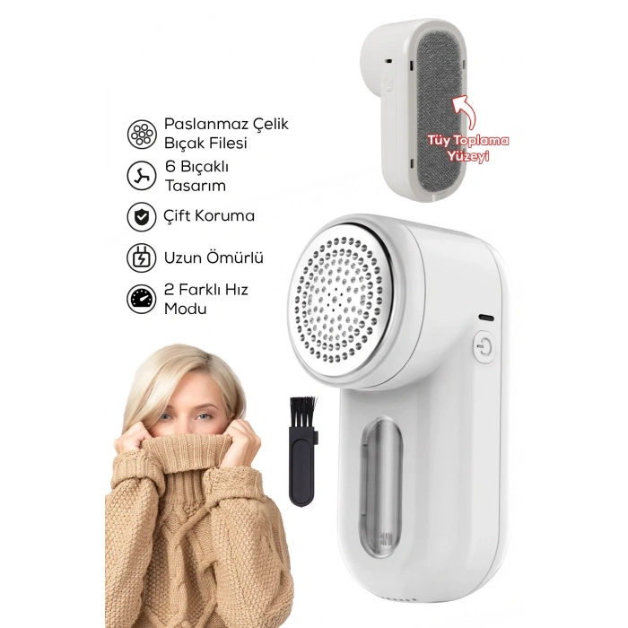 Mey İthalat® Şarjlı 2 Hızlı 6 Bıçaklı Tüy ve Tiftik Temizleme Makinesi