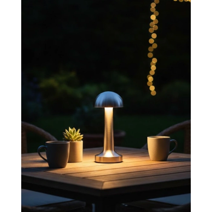 Mey İthalat® Şarjlı Kablosuz Mantar Masa Lambası Dokunmatik 3 Renk LED Modern Tasarım