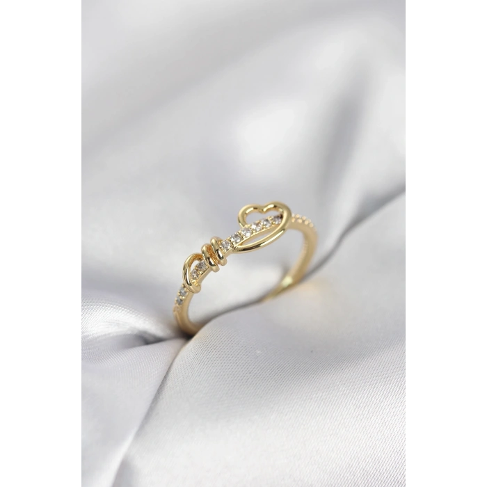 Mey İthalat® Sarmal Kalp Model Zirkon Taşlı Gold Renk Kadın Yüzük