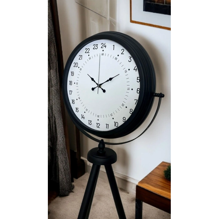 Mey İthalat® Siyah 24 Saat Göstergeli Özel Tasarım Tripod Ayaklı Saat