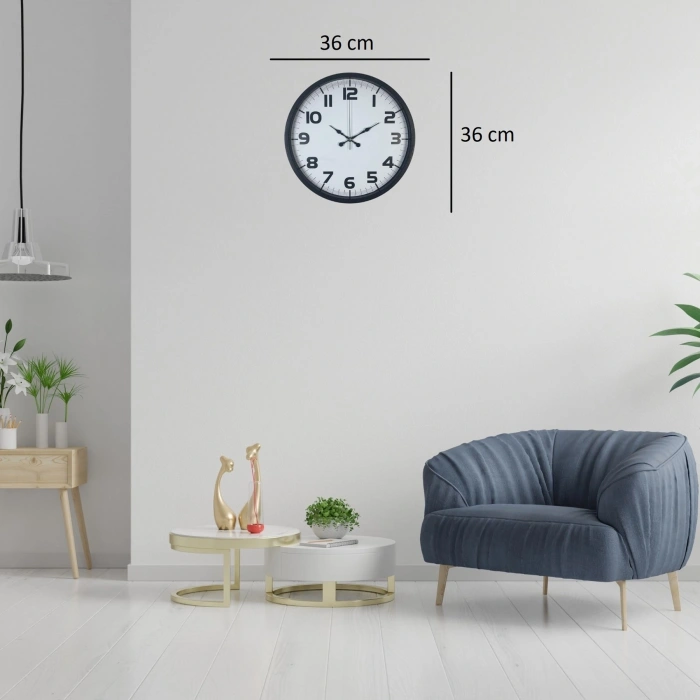 Mey İthalat® Siyah 36 Cm Büyük Rakamlı Duvar Saati
