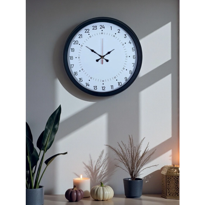 Mey İthalat® Siyah 40 Cm Metal 24 Saat Göstergeli Özel Tasarım Duvar Saati