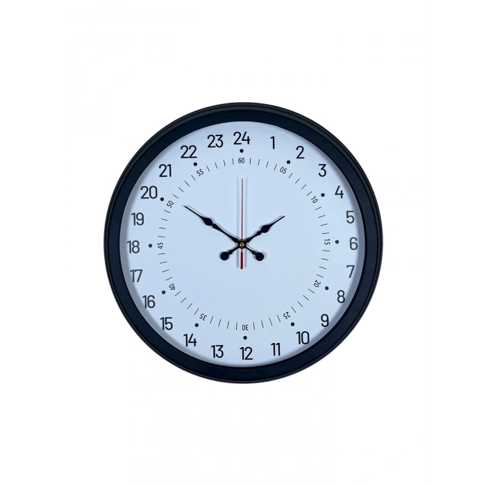 Mey İthalat® Siyah 40 Cm Metal 24 Saat Göstergeli Özel Tasarım Duvar Saati