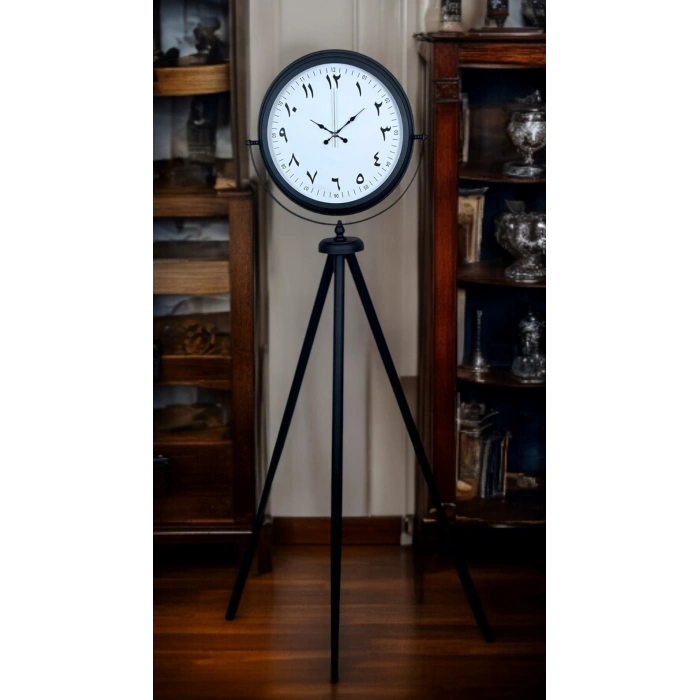Mey İthalat® Siyah Arap Rakamlı Sıradışı Tasarım Tripod Ayaklı Saat