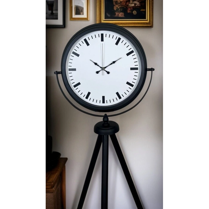 Mey İthalat® Siyah & Beyaz Saf Sade Tasarım Tripod Ayaklı Saat