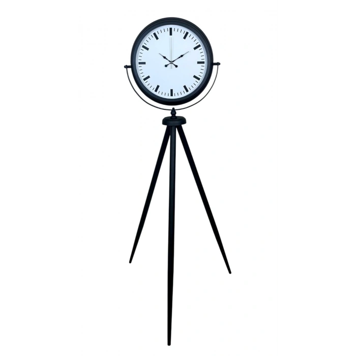 Mey İthalat® Siyah & Beyaz Saf Sade Tasarım Tripod Ayaklı Saat