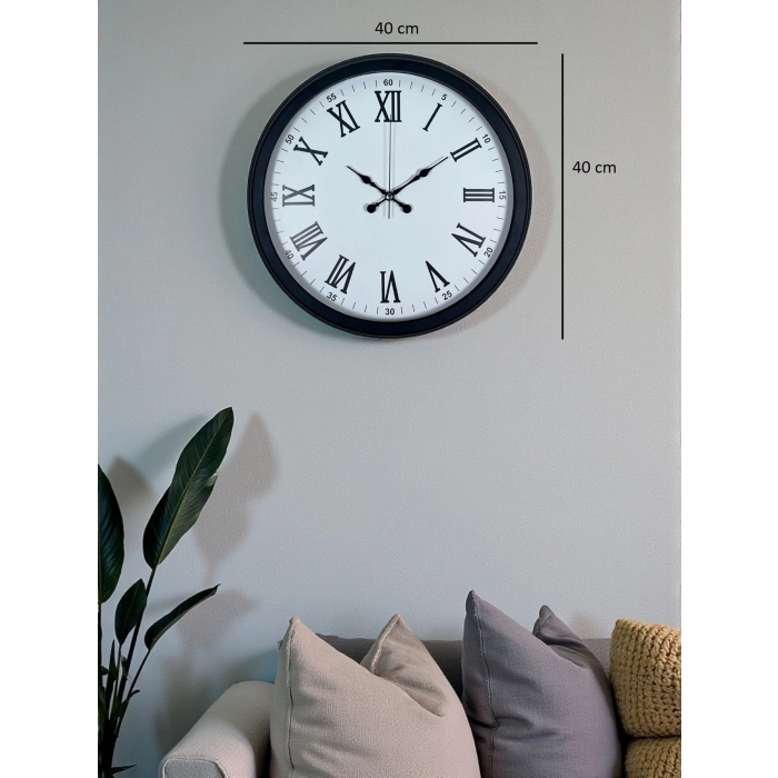Mey İthalat® Siyah Klasik & Şık 40 Cm Metal Duvar Saati