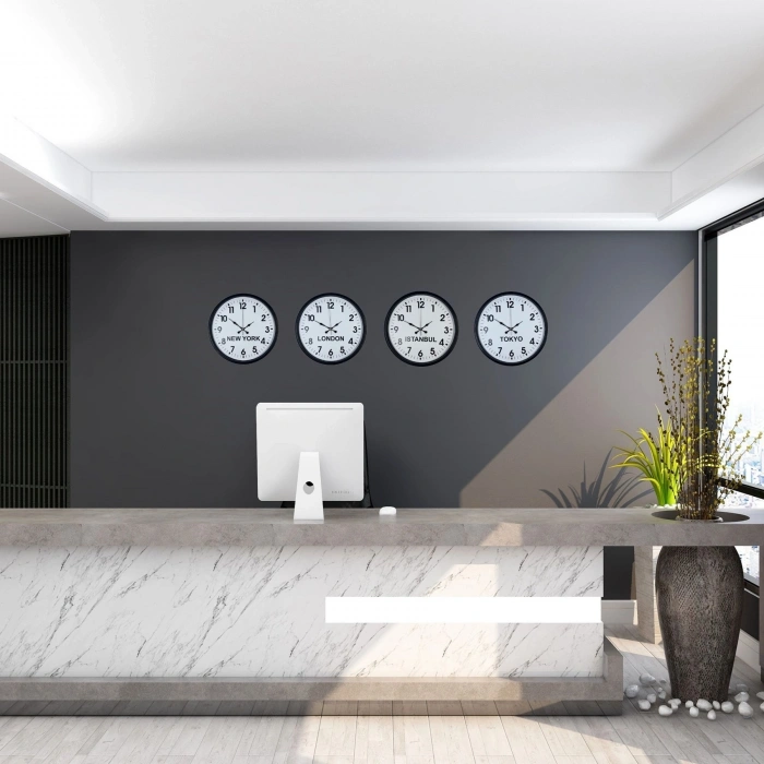 Mey İthalat® Siyah Şık  4’lü Dünya Saat Seti 36 cm