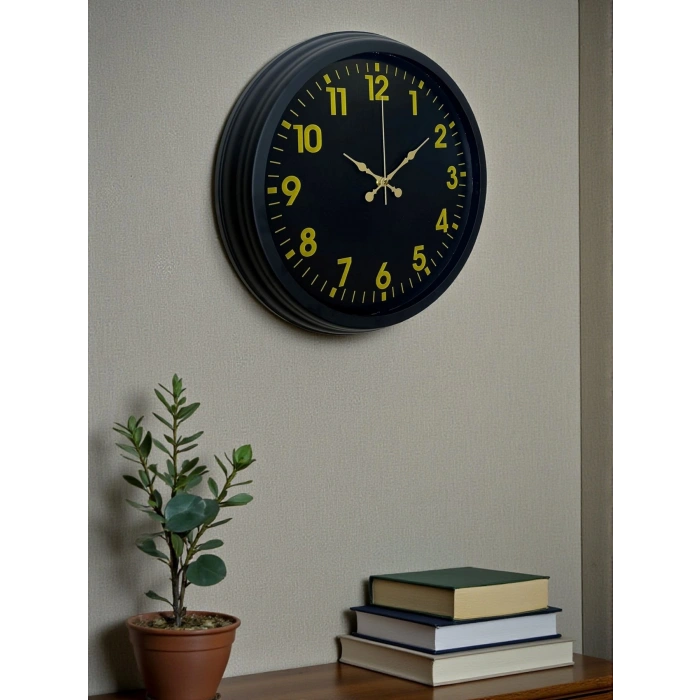 Mey İthalat® Siyah Standart 40 Cm Metal Dekoratif Duvar Saati