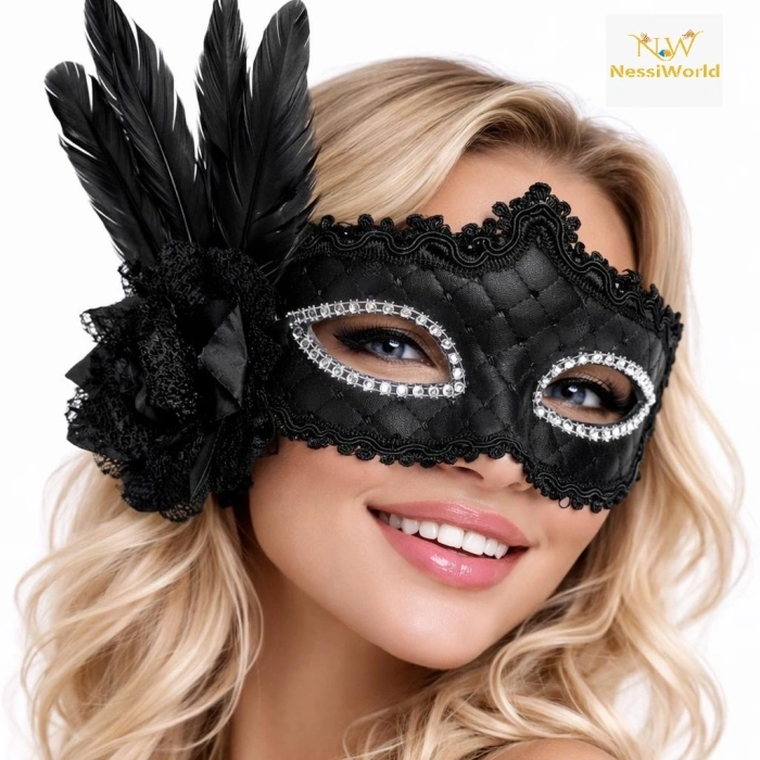 Mey İthalat® Siyah Tüylü Venedik Lüks Balo Maskesi