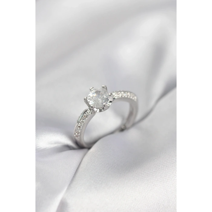 Mey İthalat® Tek Taş Model Zirkon Taşlı Gümüş Renk Kadın Yüzük