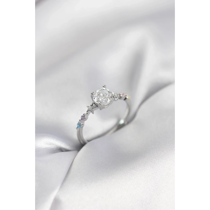 Mey İthalat® Tek Taş Model Zirkon Taşlı Gümüş Renk Kadın Yüzük