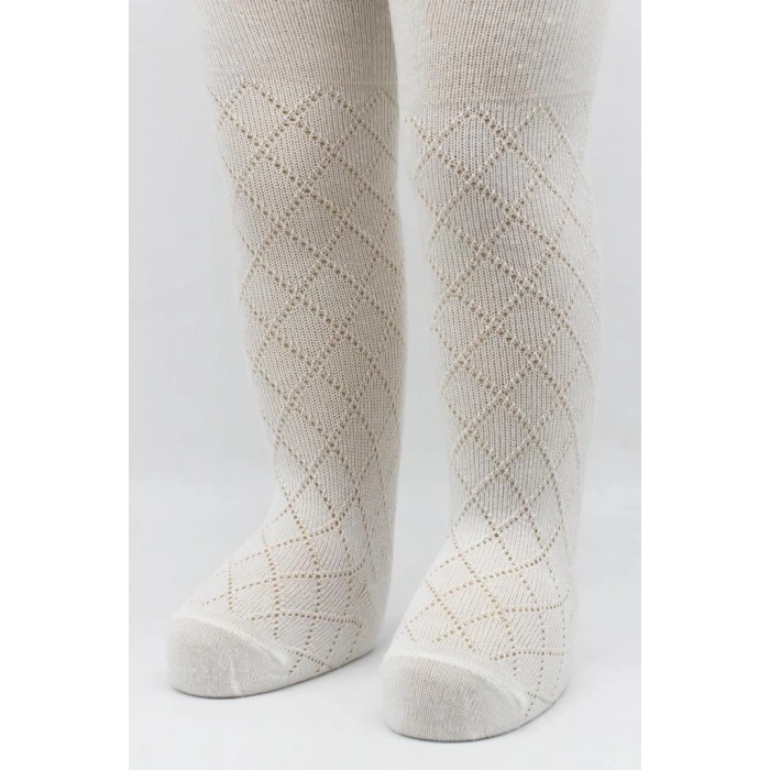 Mey İthalat®   Tekli Ekose Kabartma Penye Külotlu Çorap BS50105 Ekru