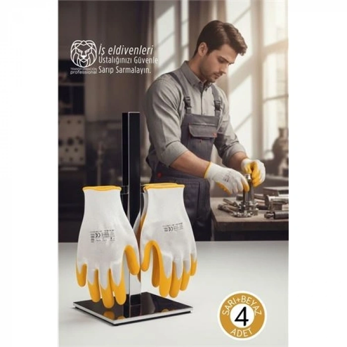 Mey İthalat® Ultra Dayanıklı Kavrama Teknolojili 4lü İş Eldiveni Seti - Profesyonel Atölye ve Montaj Serisi
