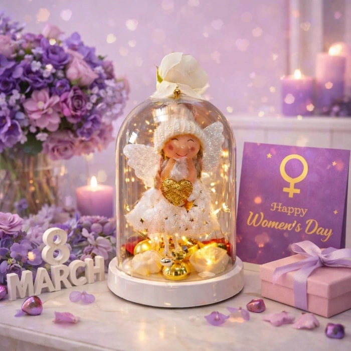 Mey İthalat®  Venüs ışıltısı Led Işıklı Melek Fanus