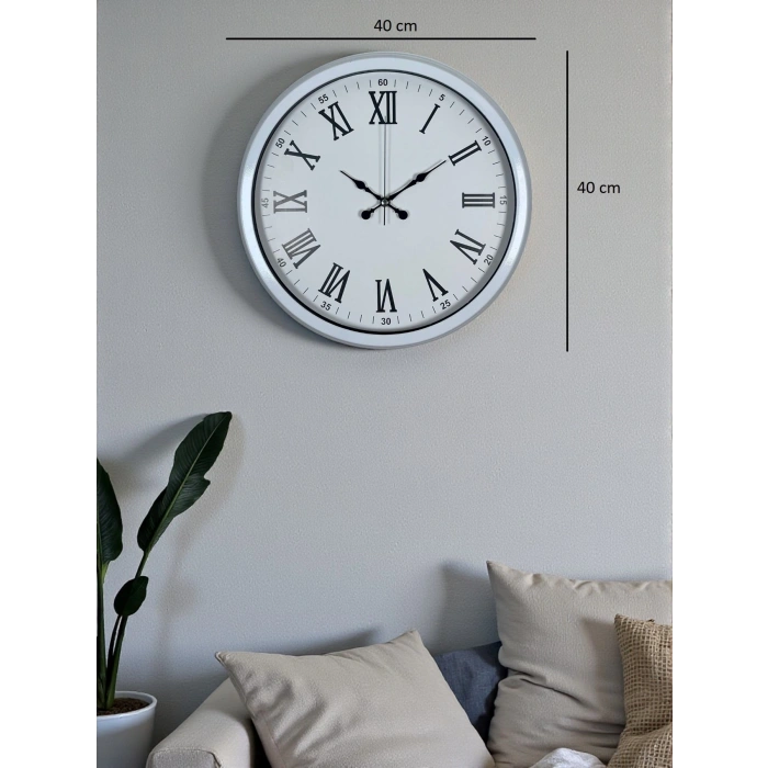 Mey İthalat® White Prime Roma Rakamlı 40 Cm Metal Duvar Saati