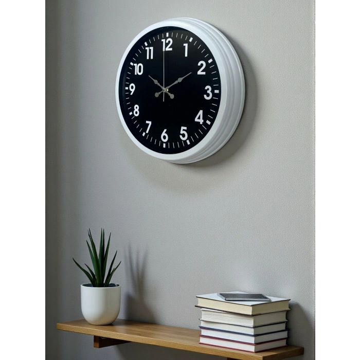 Mey İthalat® White Pure Contrast 40 Cm Metal Duvar Saati