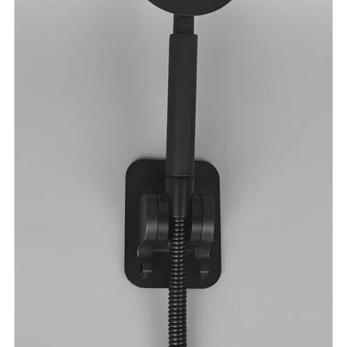 Mey İthalat® Yapışkanlı Duş Başlığı Tutucu Ayarlı Askılı Siyah