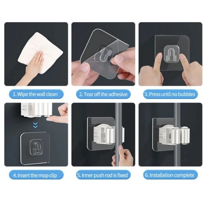 Mey İthalat® Yapışkanlı Pratik Mop Tutucu 4 Adet Beyaz