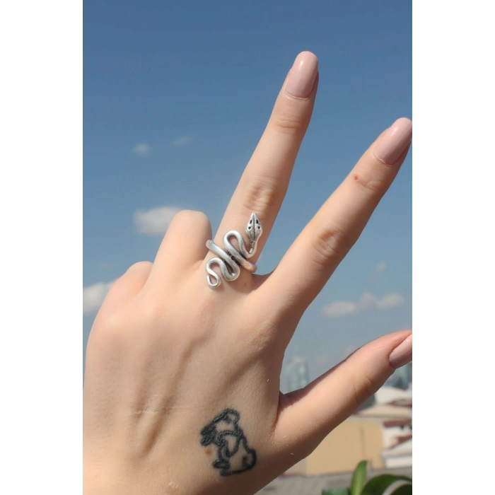 Mey İthalat® Yılan Figürlü Metal Ayarlamalı Antik Yüzük