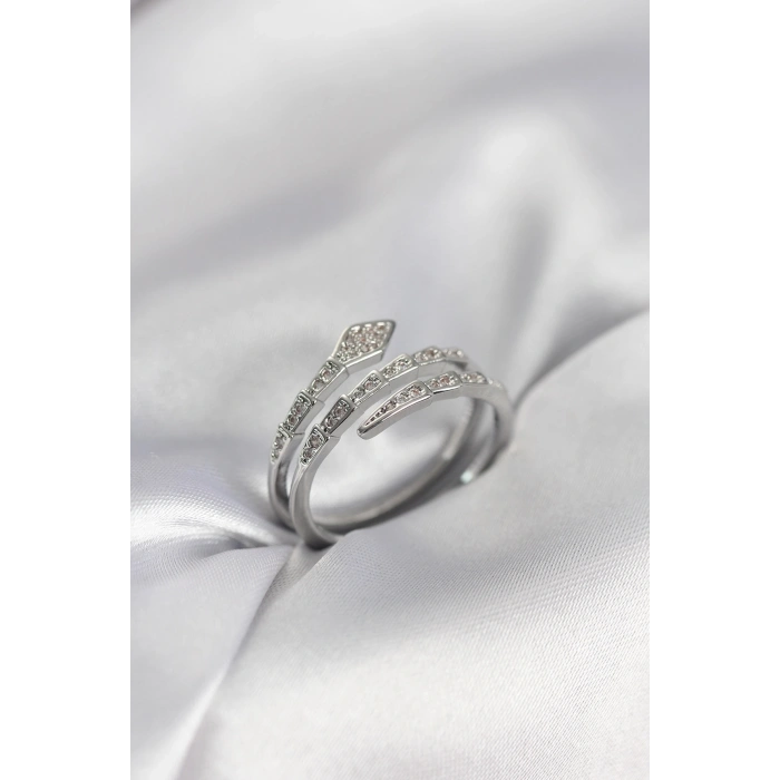 Mey İthalat® Yılan Model Gümüş Renk Zirkon Taşlı Kadın Yüzük