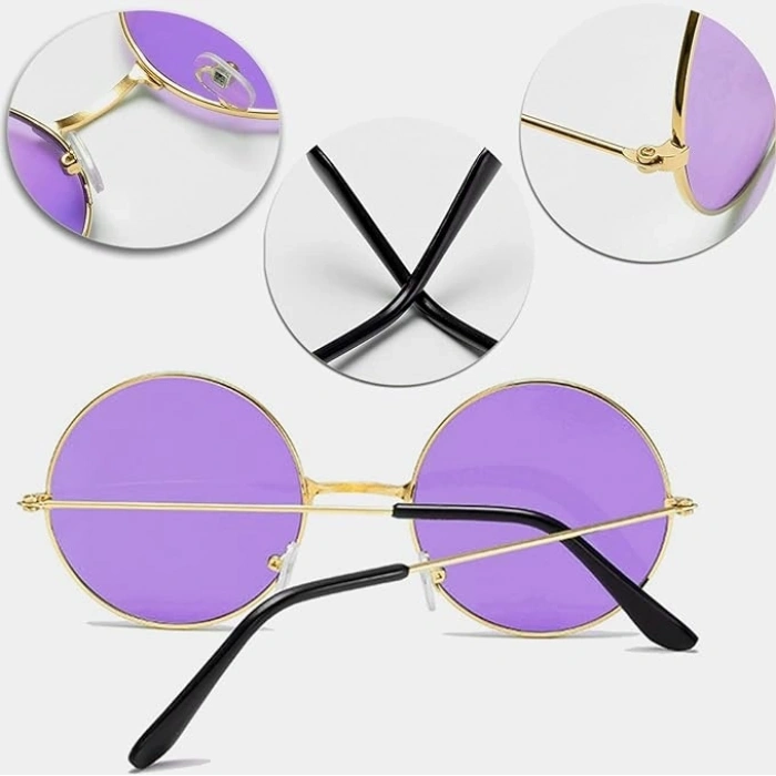 Mey İthalat® Yuvarlak Cam John Lennon Tarzı Gold Çerçeveli Mor Gözlük