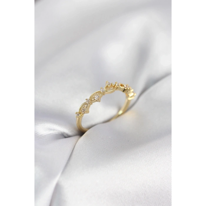 Mey İthalat® Zirkon Taşlı Pirinç Gold Renk Kadın Yüzük