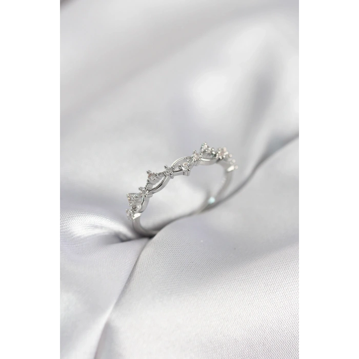 Mey İthalat® Zirkon Taşlı Pirinç Gümüş Renk Kadın Yüzük