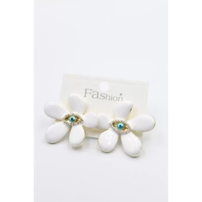 Mineli Çiçek Küpe - Beyaz