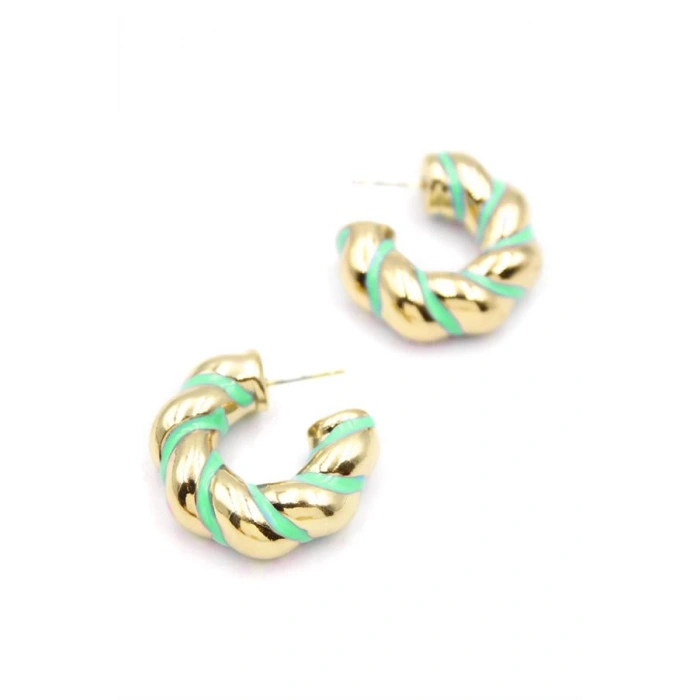 Mineli Halka Küpe - Yeşil