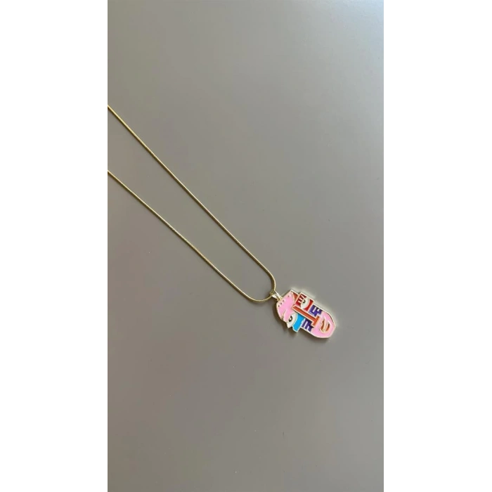 Mineli Yüz Desenli Kolye - ÇOK RENKLİ