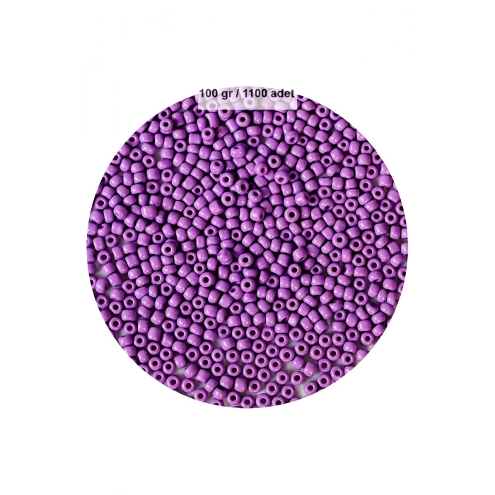 Mor Renk 4 mm Yaklaşık 1100 adet / 100 gram Cam Boncuk Oya Yazma Bileklik ve Kolye