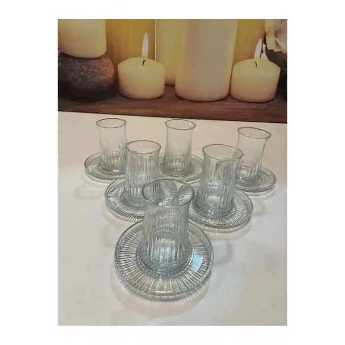 Müge 6lı Cam Çay Tabağı Çay Tabak Altlığı Royaleks-TG-2023