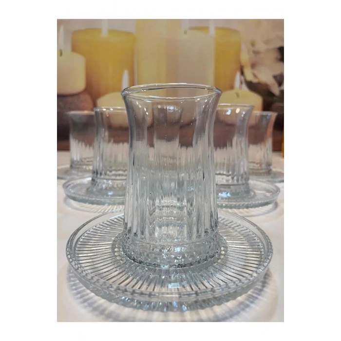 Müge 6lı Cam Çay Tabağı Çay Tabak Altlığı Royaleks-TG-2023